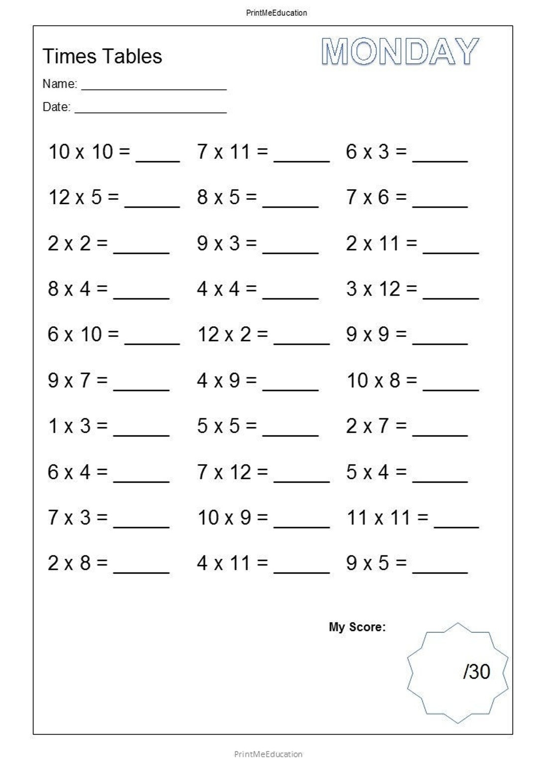 Printable Mixed Multiplying Daily Practice Worksheets With Answer Key Mixed Times Tables Numbers 1 12 Etsy Free Multiplication Worksheets 1 12 Paper Trail Design