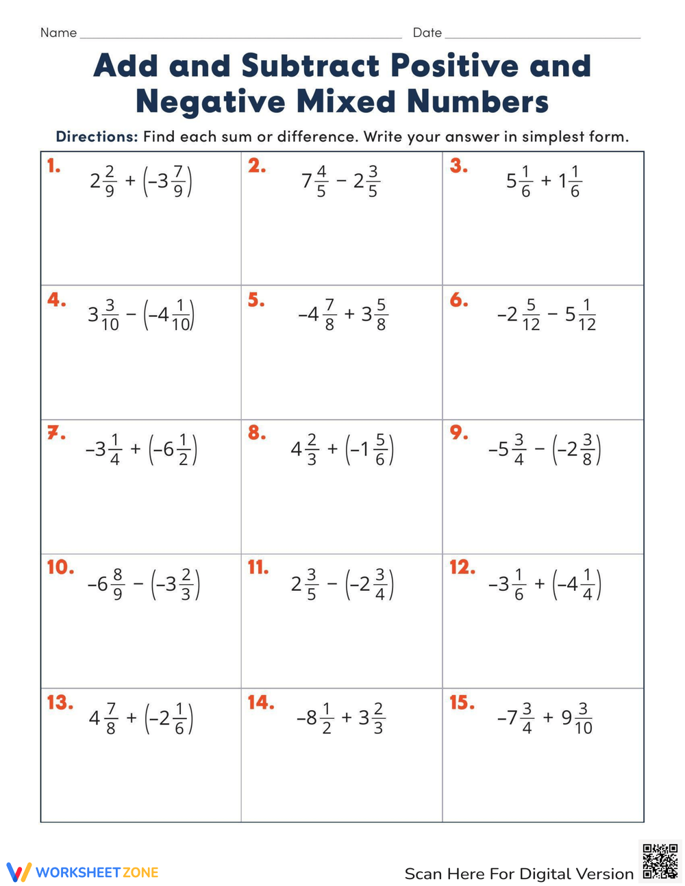 Printable Rational Numbers Worksheets Ordering And Comparing Rational Numbers