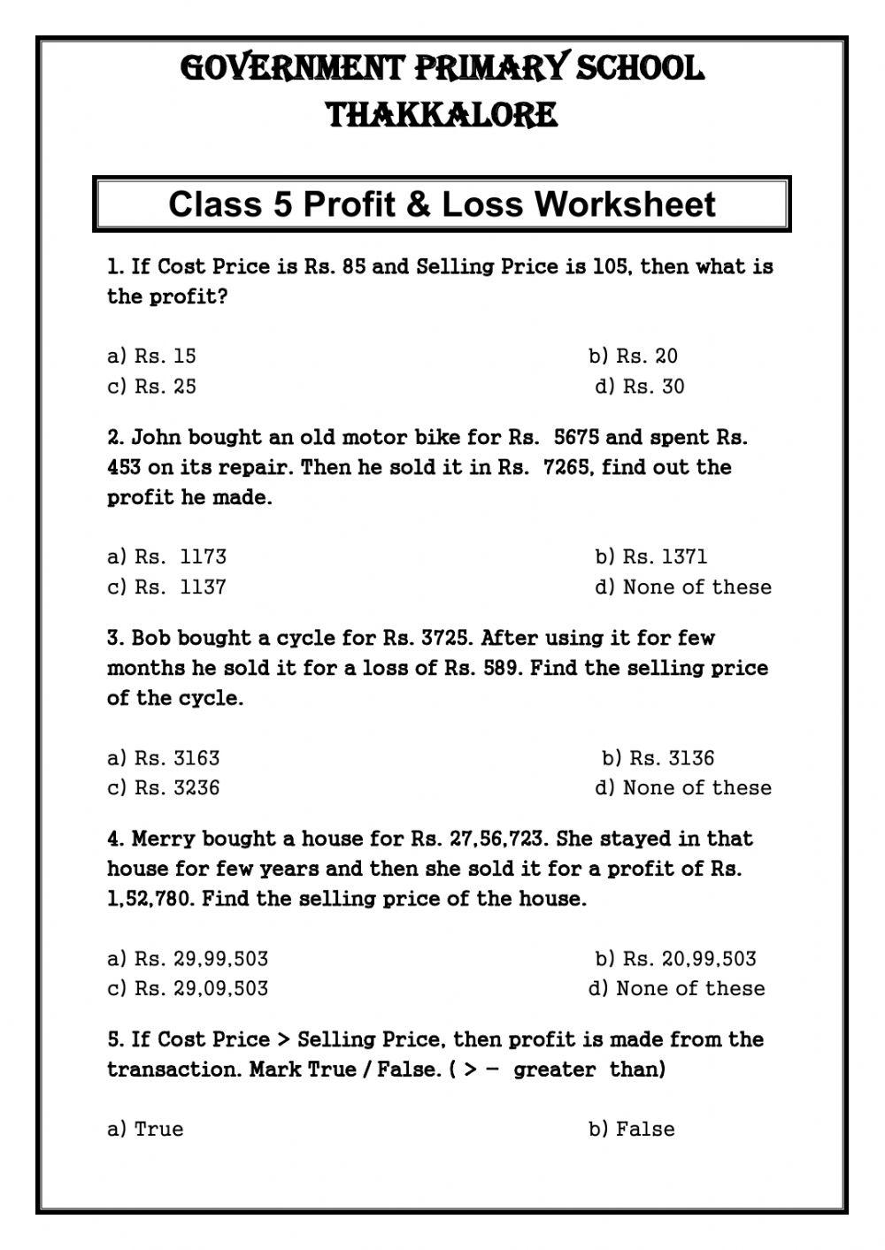Profit And Loss Activity Worksheets Library Money And Consumer Math Worksheets Pdf Math Champions