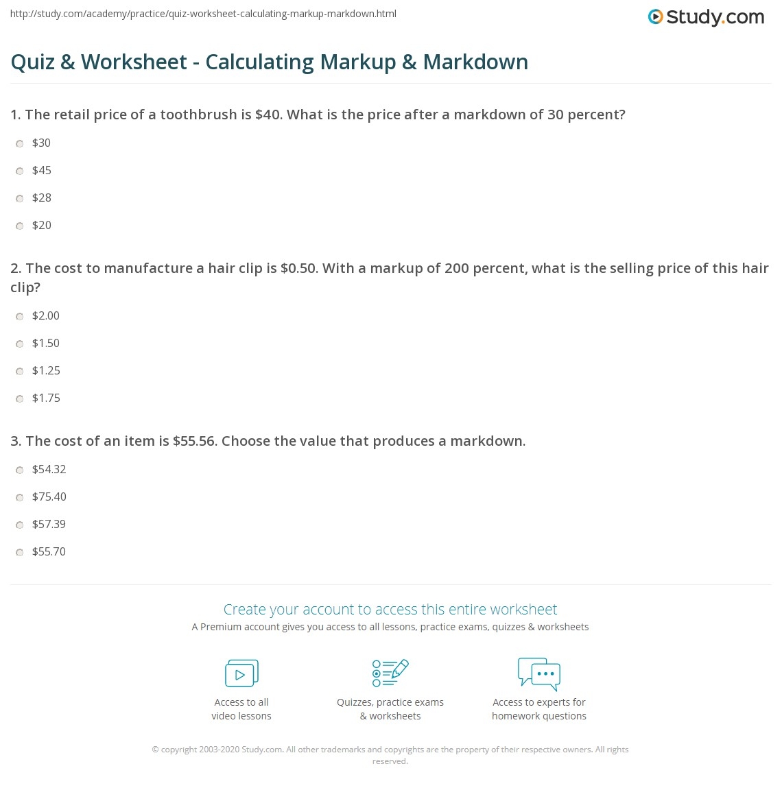 Markup Discount And Tax Worksheets