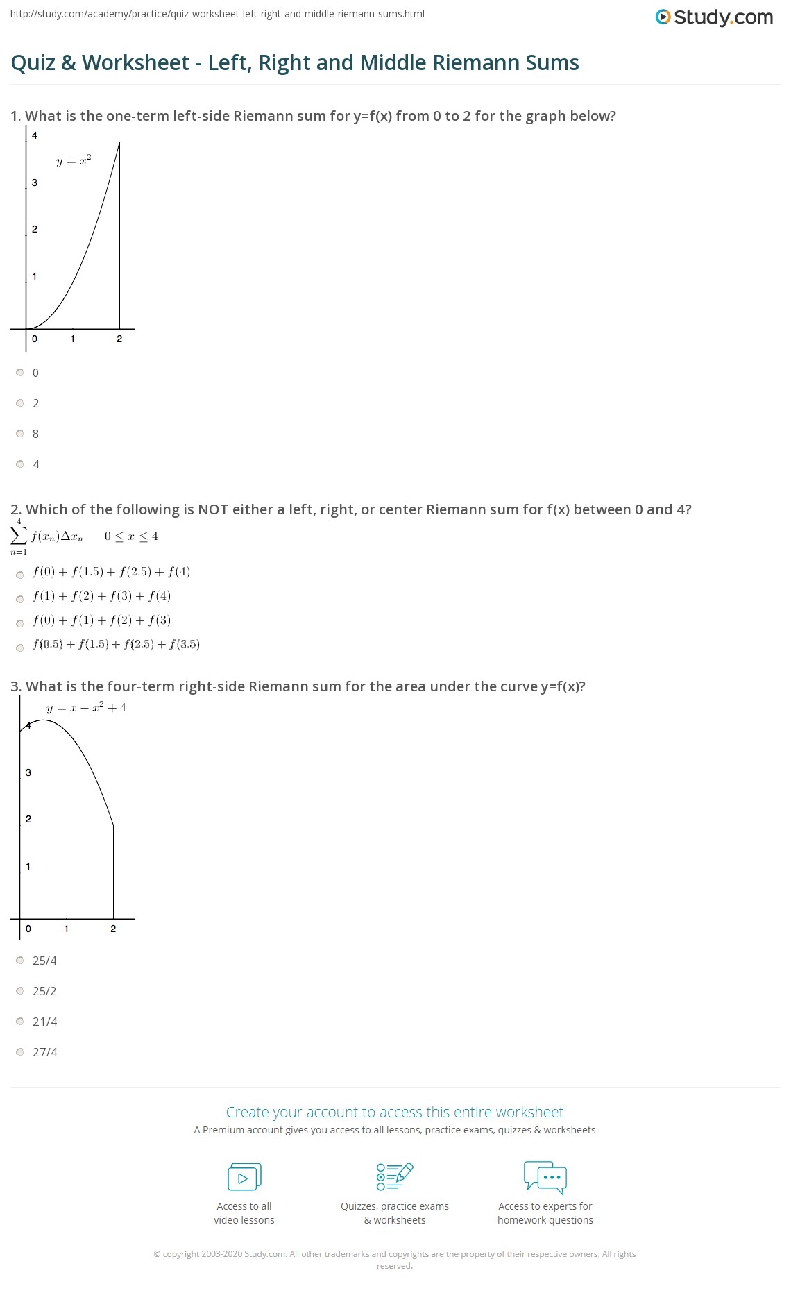 Quiz Worksheet Left Right And Middle Riemann Sums Study Quiz Worksheet Left Right And Middle Riemann Sums Study