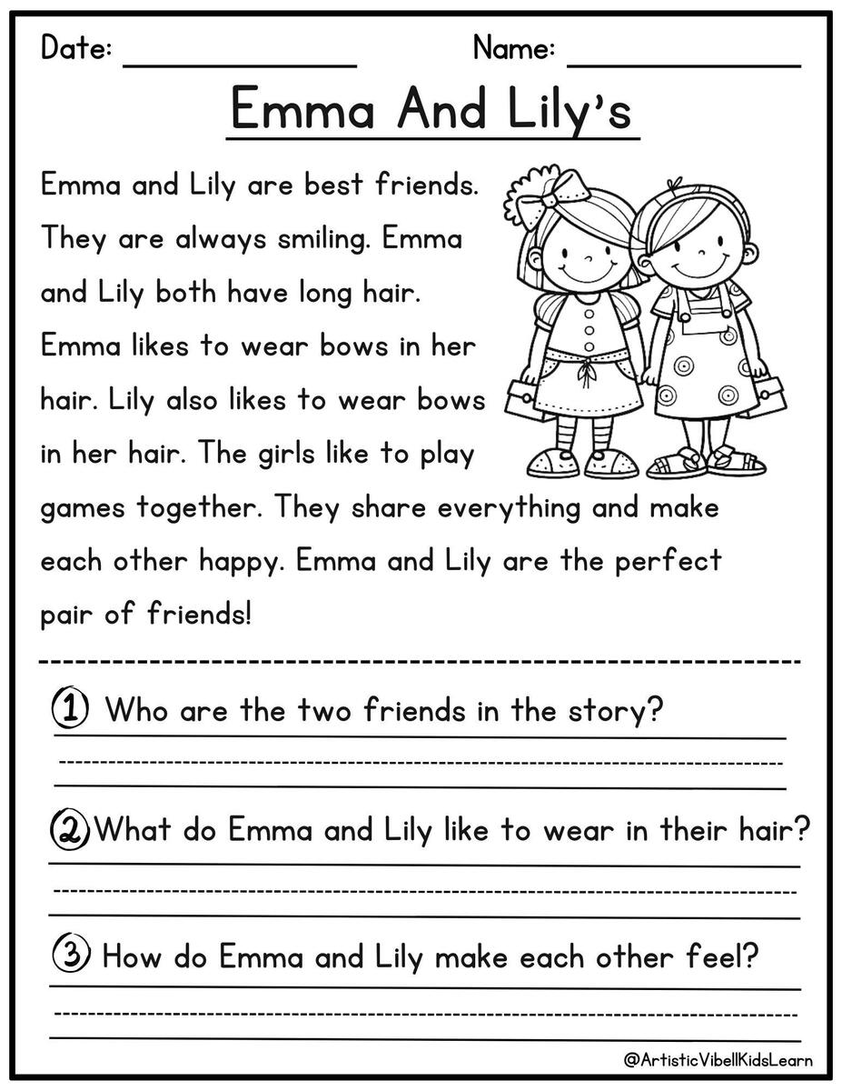 Reading Comprehension Printable Kindergarten First Grade Worksheets Instant Download Fluency Worksheet English Learing Set 2 Etsy