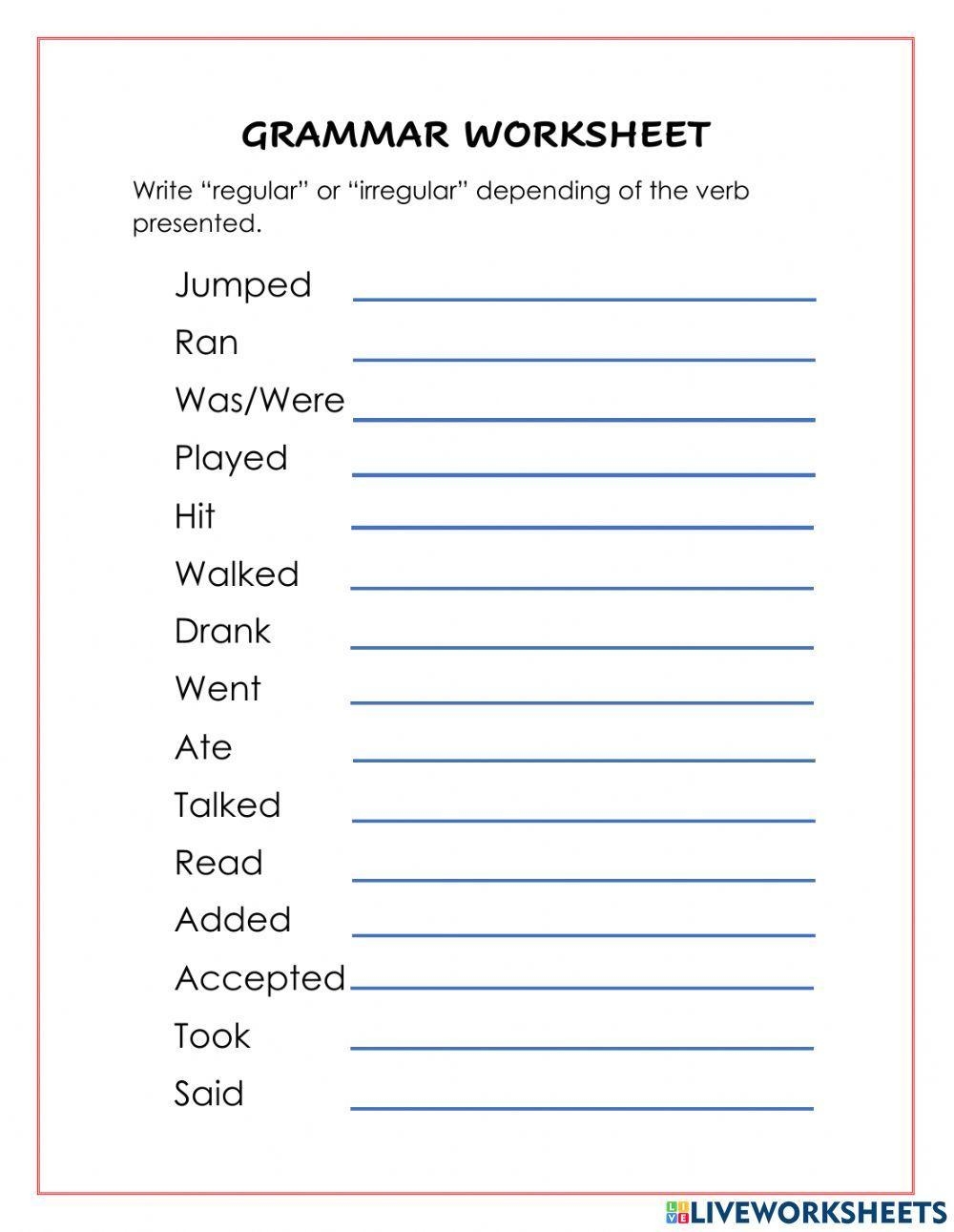 Regular And Irregular Verbs Online Worksheet For Fifth Grade Worksheets Library