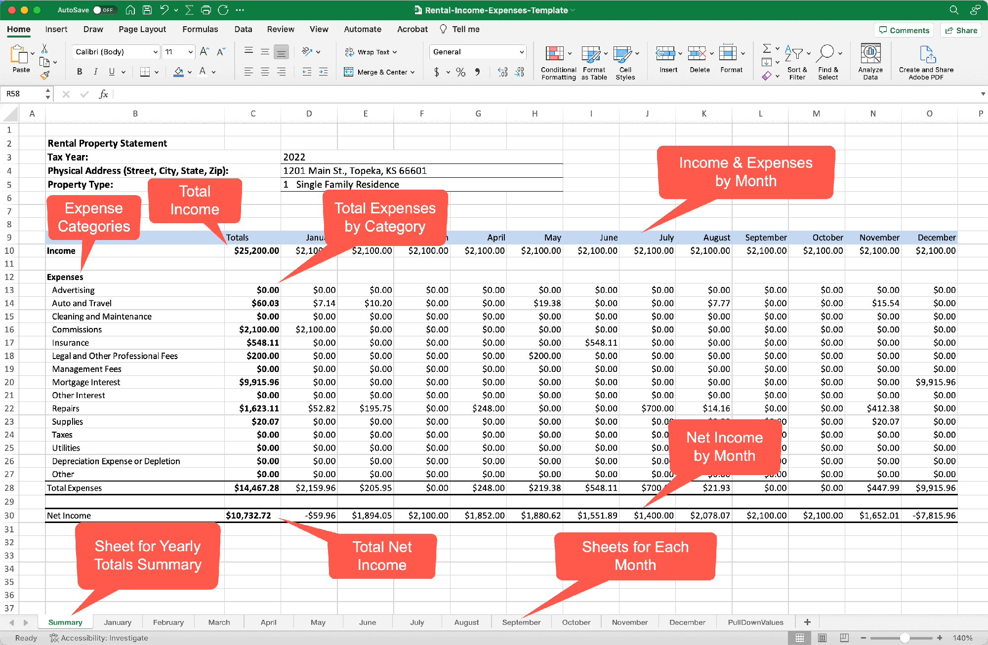 Rental Property Income Expenses Spreadsheet Worksheets Library