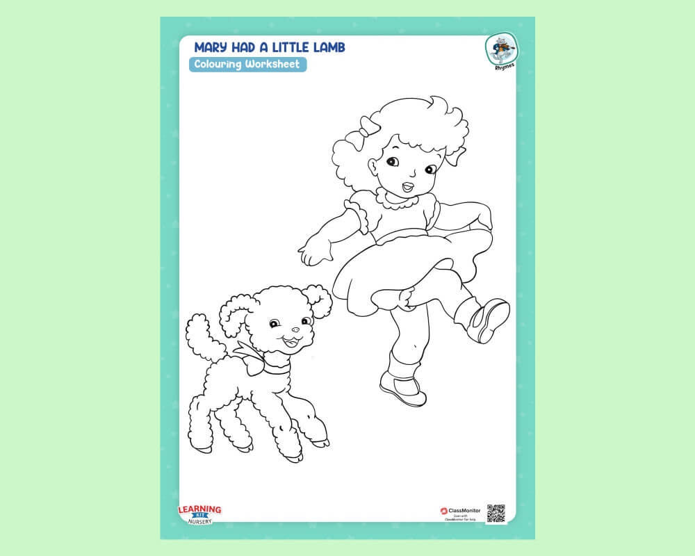 Rhymes Activity Mary Had A Little Lamb Colouring Worksheet ClassMonitor Rhymes Activity Mary Had A Little Lamb Colouring Worksheet ClassMonitor