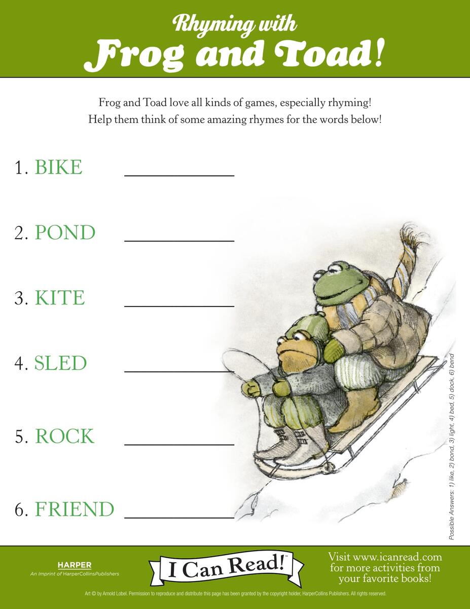 Rhyming With Frog And Toad Icanread Rhyming With Frog And Toad Icanread