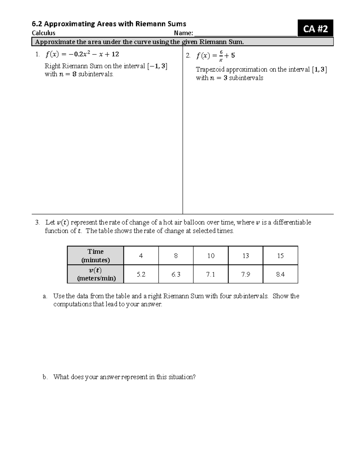 Riemann Sums Worksheet For Approximating Areas Calculus Studocu