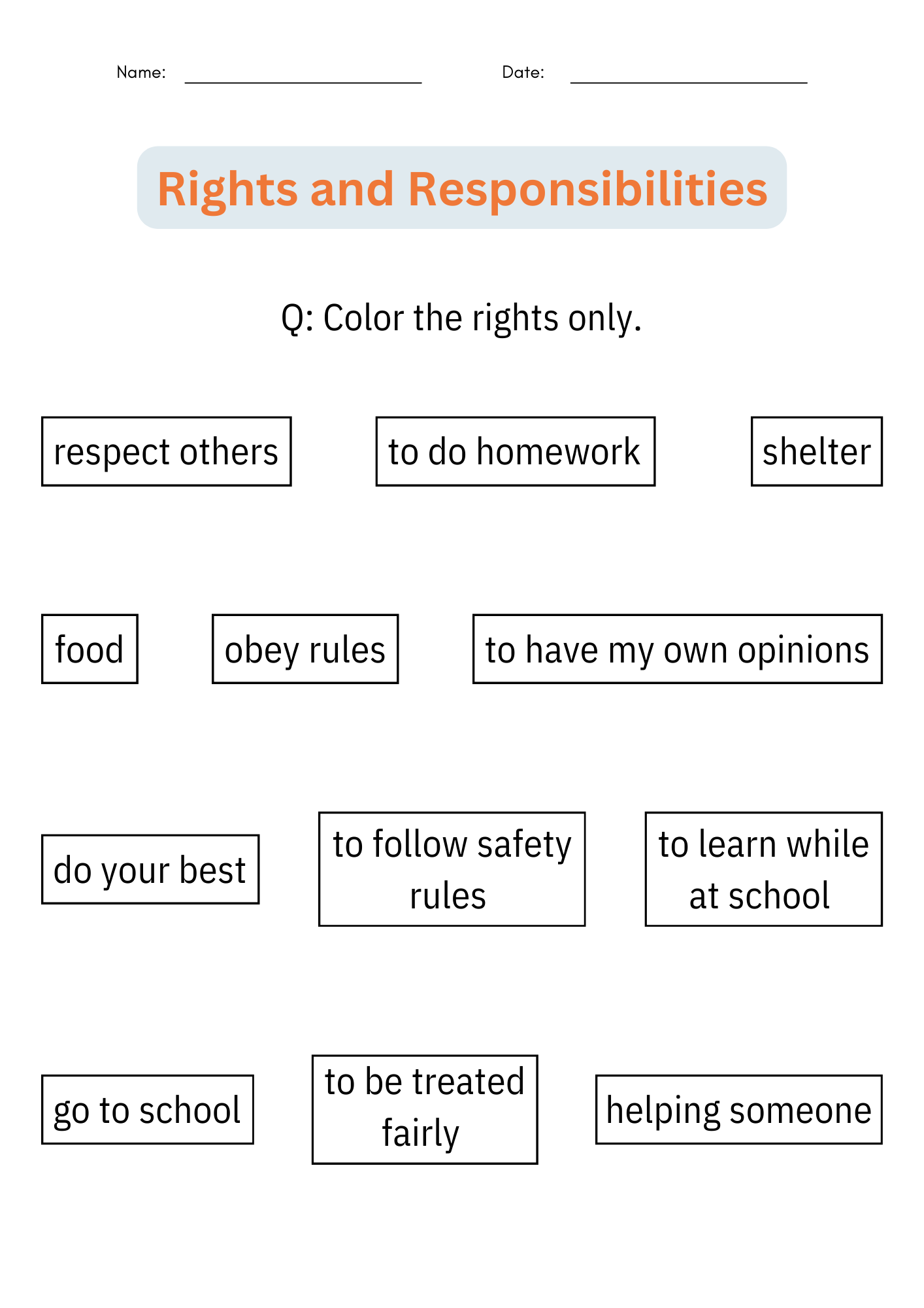 Rights And Responsibilities Of Citizens Activities Worksheets For Kindergarten Made By Teachers