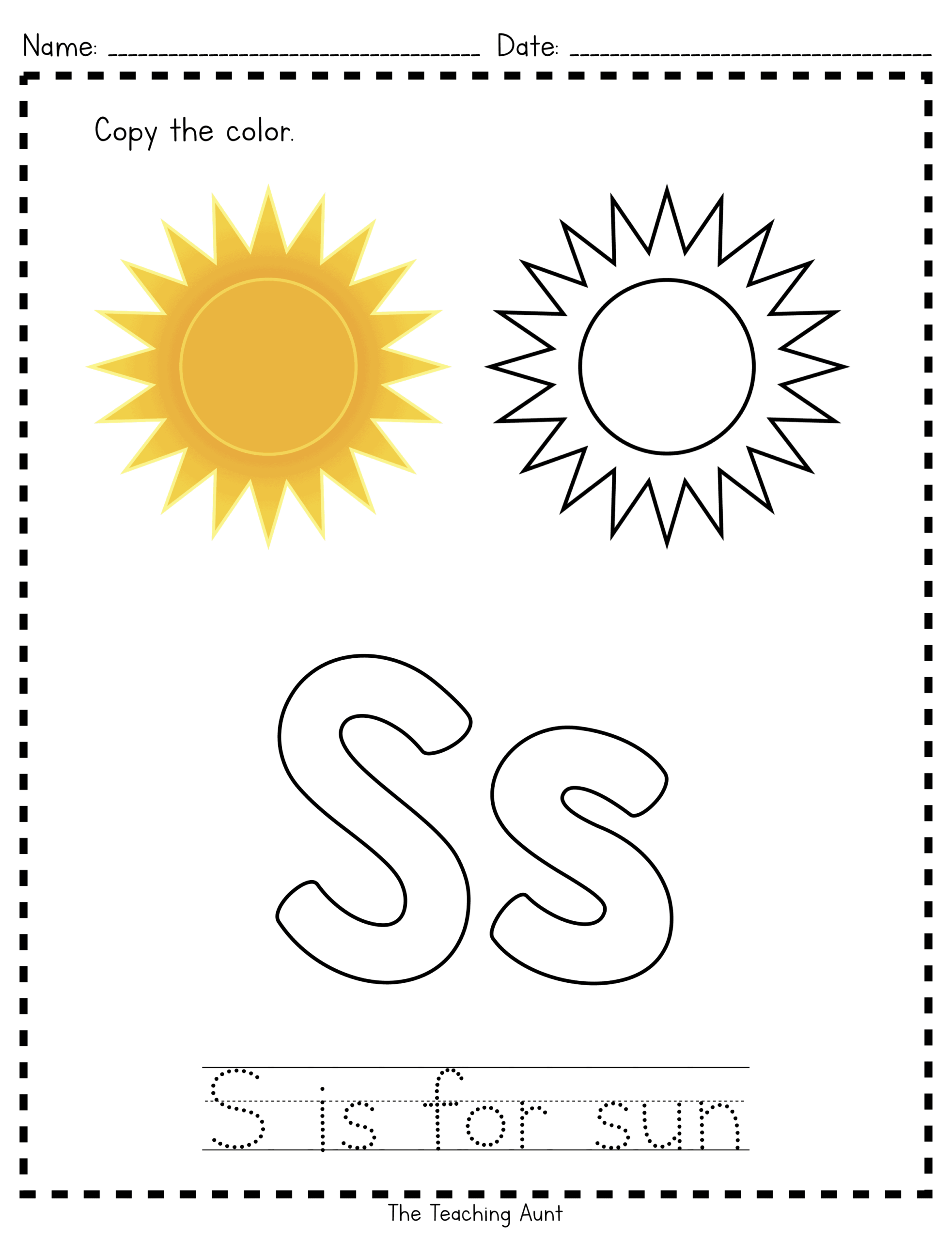 S Is For Sun Paper Pasting Activity The Teaching Aunt Worksheets Library