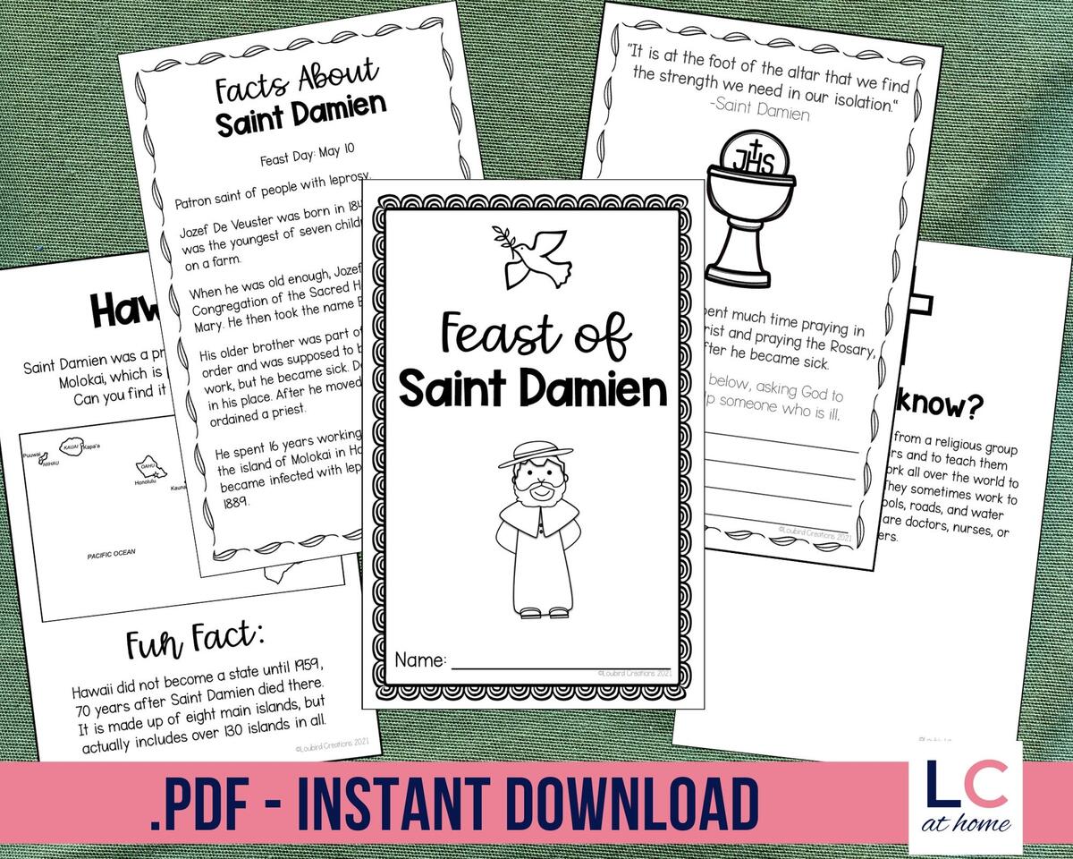 Saint Damien Of Molokai Printable Activity Booklet For Catholic Kids St Damien Facts Prayers Writing And Drawing Worksheets Etsy Ireland Saint Damien Of Molokai Printable Activity Booklet For Catholic Kids St Damien Facts Prayers Writing And Drawing Worksheets Etsy Ireland