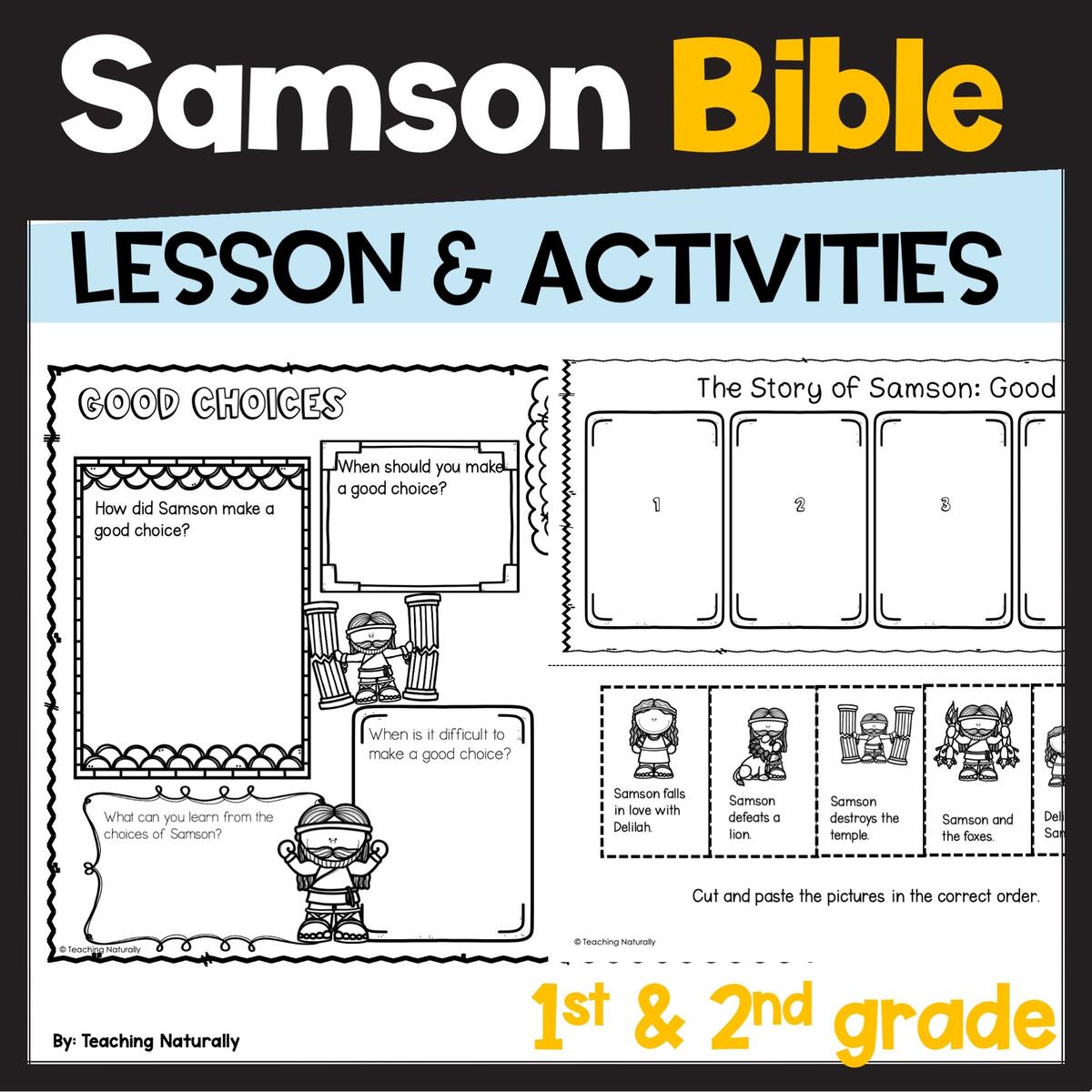 Samson Bible Story Worksheet Sunday School Coloring Page Samson And Delilah Discussion Questions Bible Activities For Kids And Teens Etsy