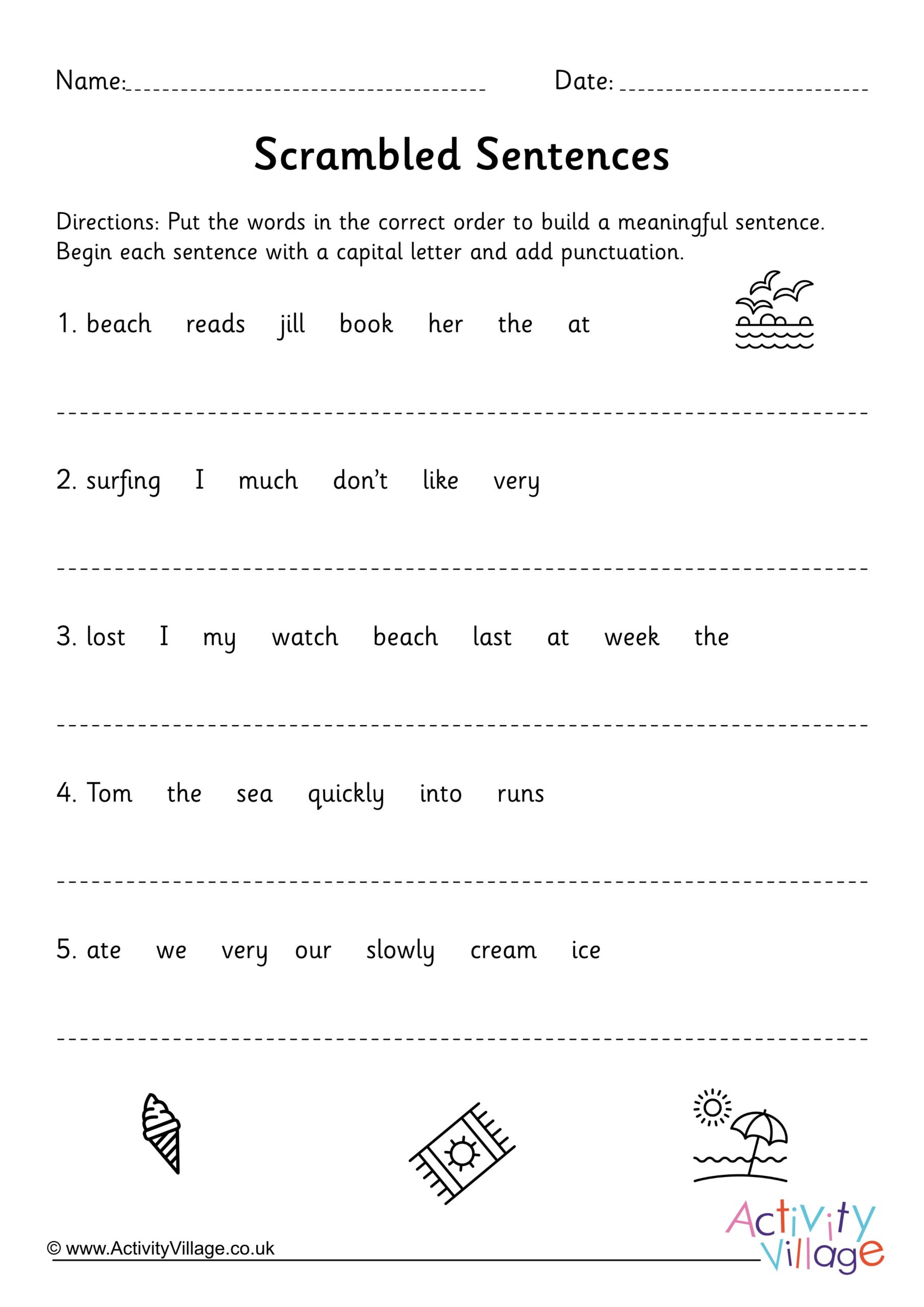 Scrambled Sentences Worksheet KS2 Activity Village