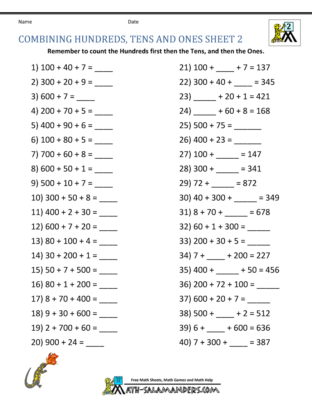 Second Grade Place Value Worksheets