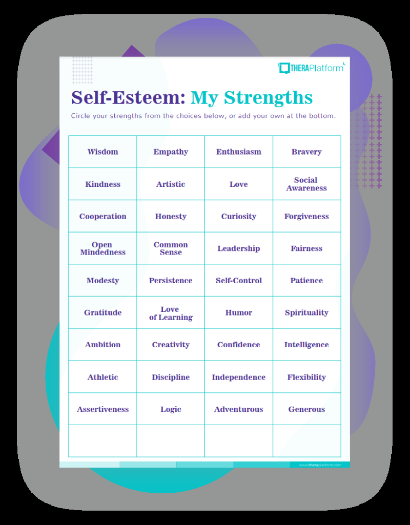 Self Esteem Worksheets TheraPlatform Resources