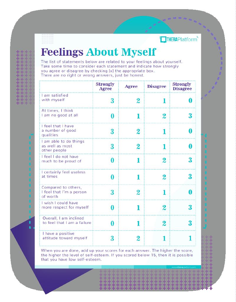 Self Esteem Worksheets TheraPlatform Resources