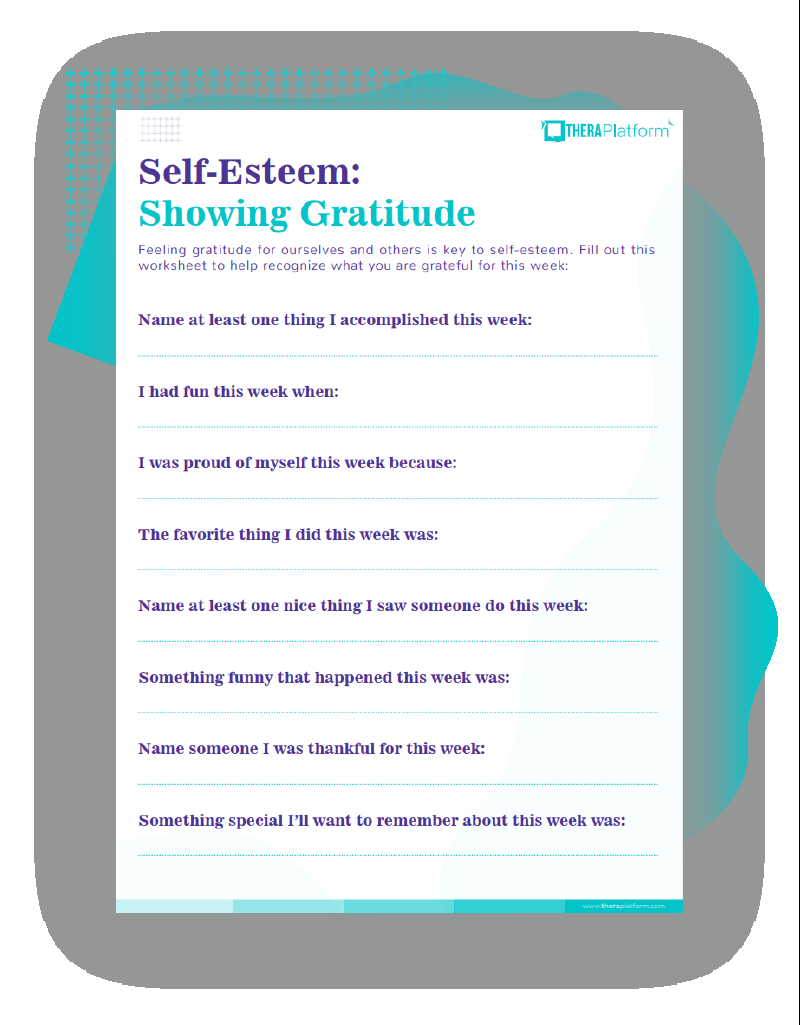 Self esteem Worksheets TheraPlatform Resources