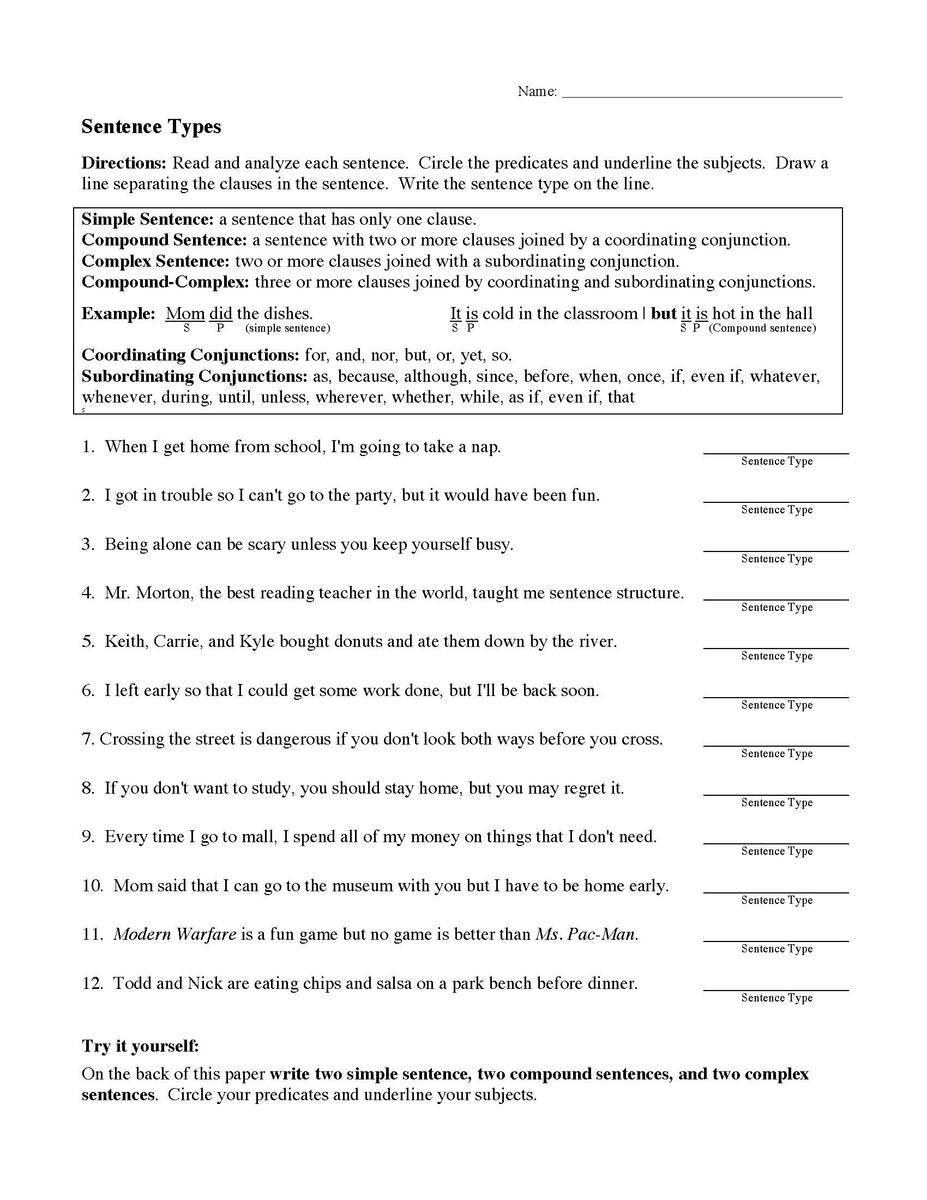 Sentence Structure Worksheets Language Arts Activities
