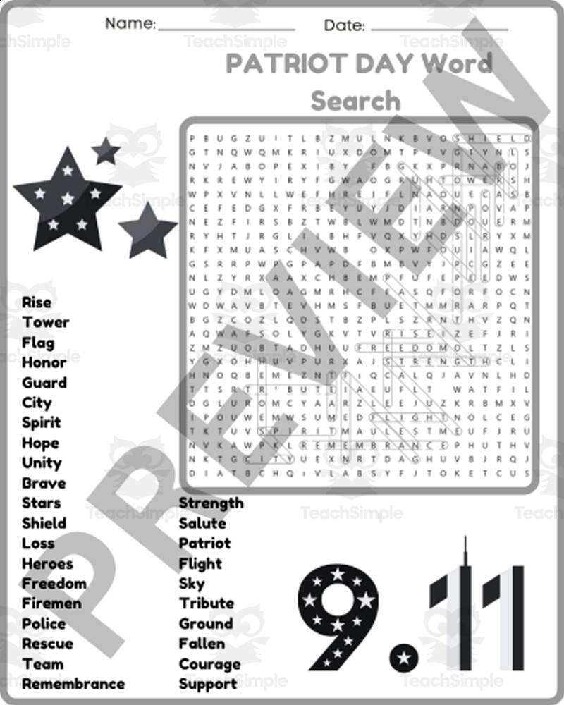 SEPTEMBER 11TH PATRIOT DAY Word Search Puzzle Worksheet Activity By Teach Simple SEPTEMBER 11TH PATRIOT DAY Word Search Puzzle Worksheet Activity By Teach Simple