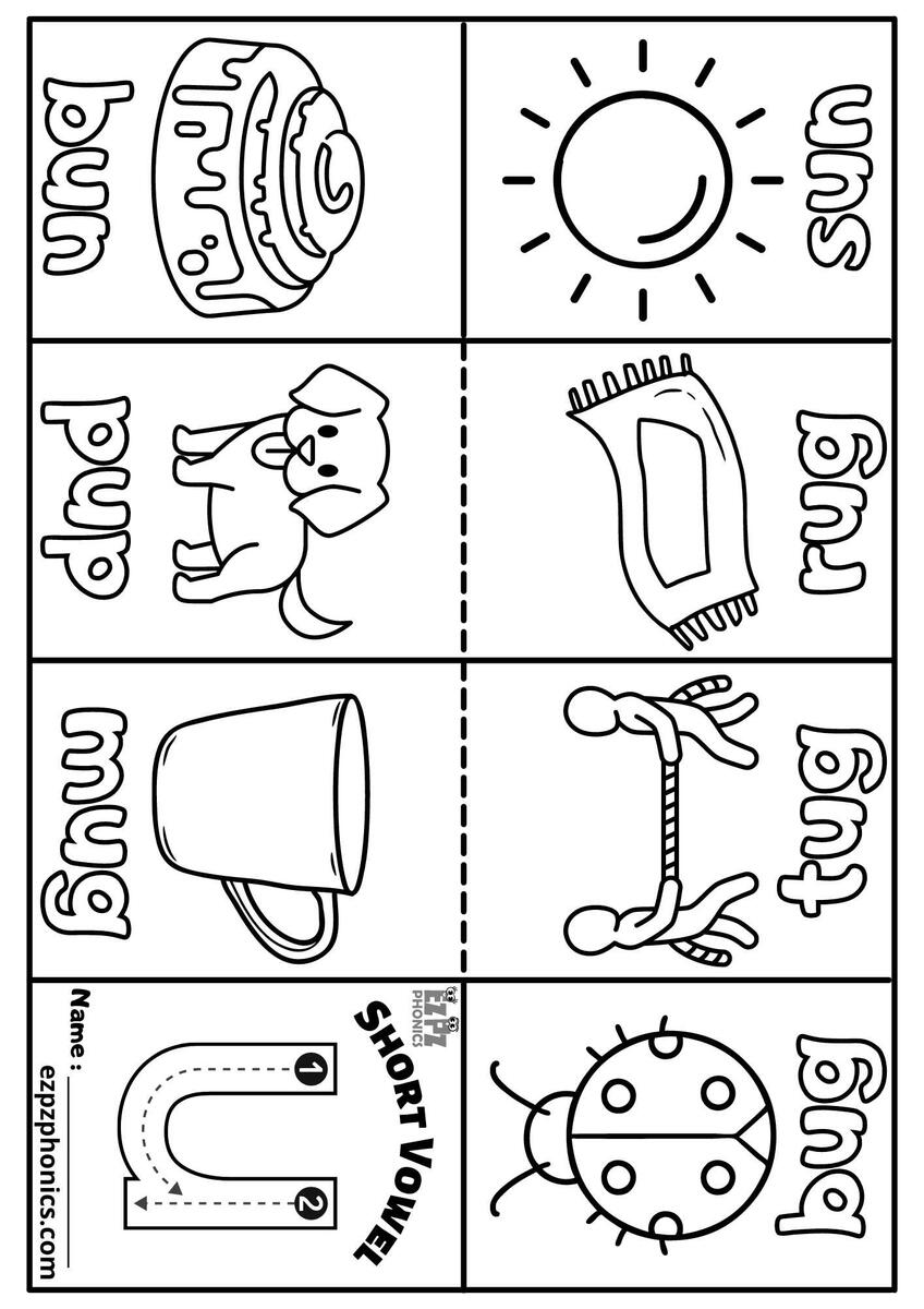 Short Vowel U CVC Words Mini Coloring Book 1 Ezpzphonics