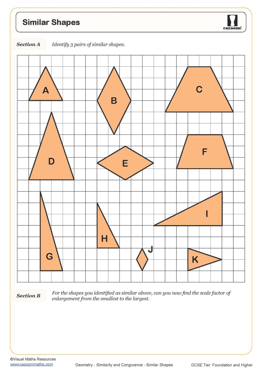 Similar Shapes Worksheet Printable Maths Worksheets