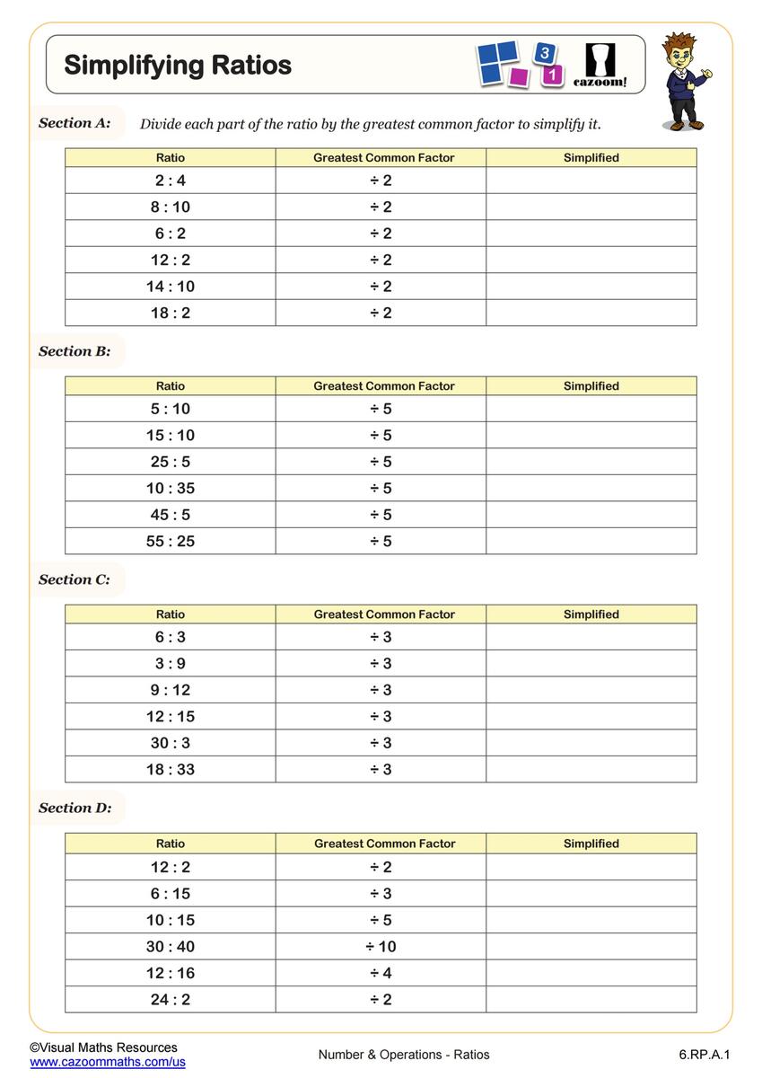 Simplifying Ratios Worksheet Fun And Engaging 6th Grade PDF Worksheets Cazoom Math Simplifying Ratios Worksheet Fun And Engaging 6th Grade PDF Worksheets Cazoom Math