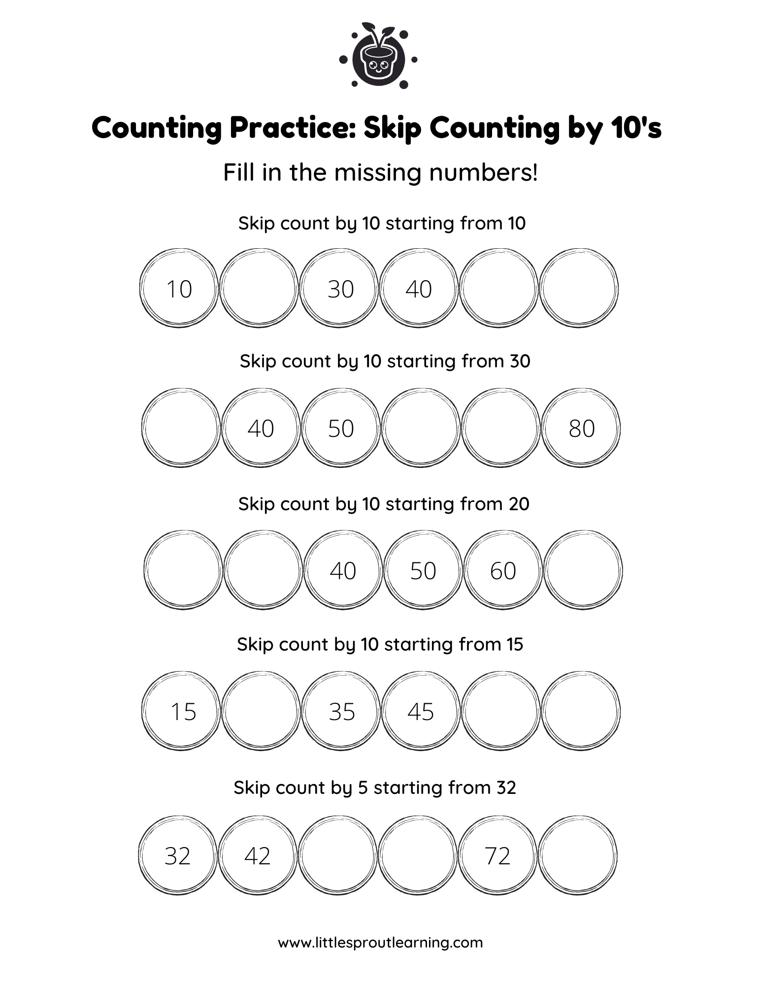 Skip Counting By 10 S Math Worksheet