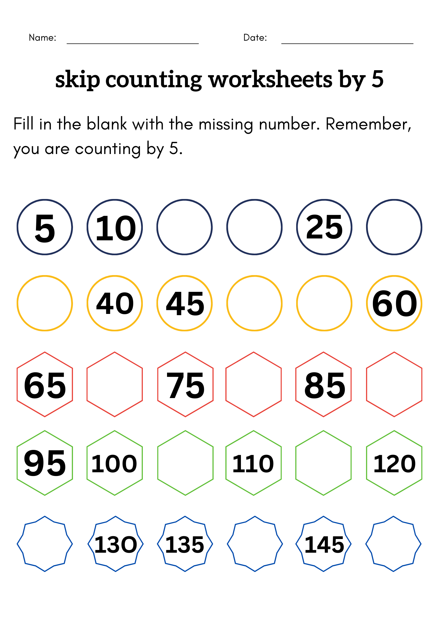 Skip Counting By 5 Kindergarten Skip Counting By 5 Worksheets Made By Teachers