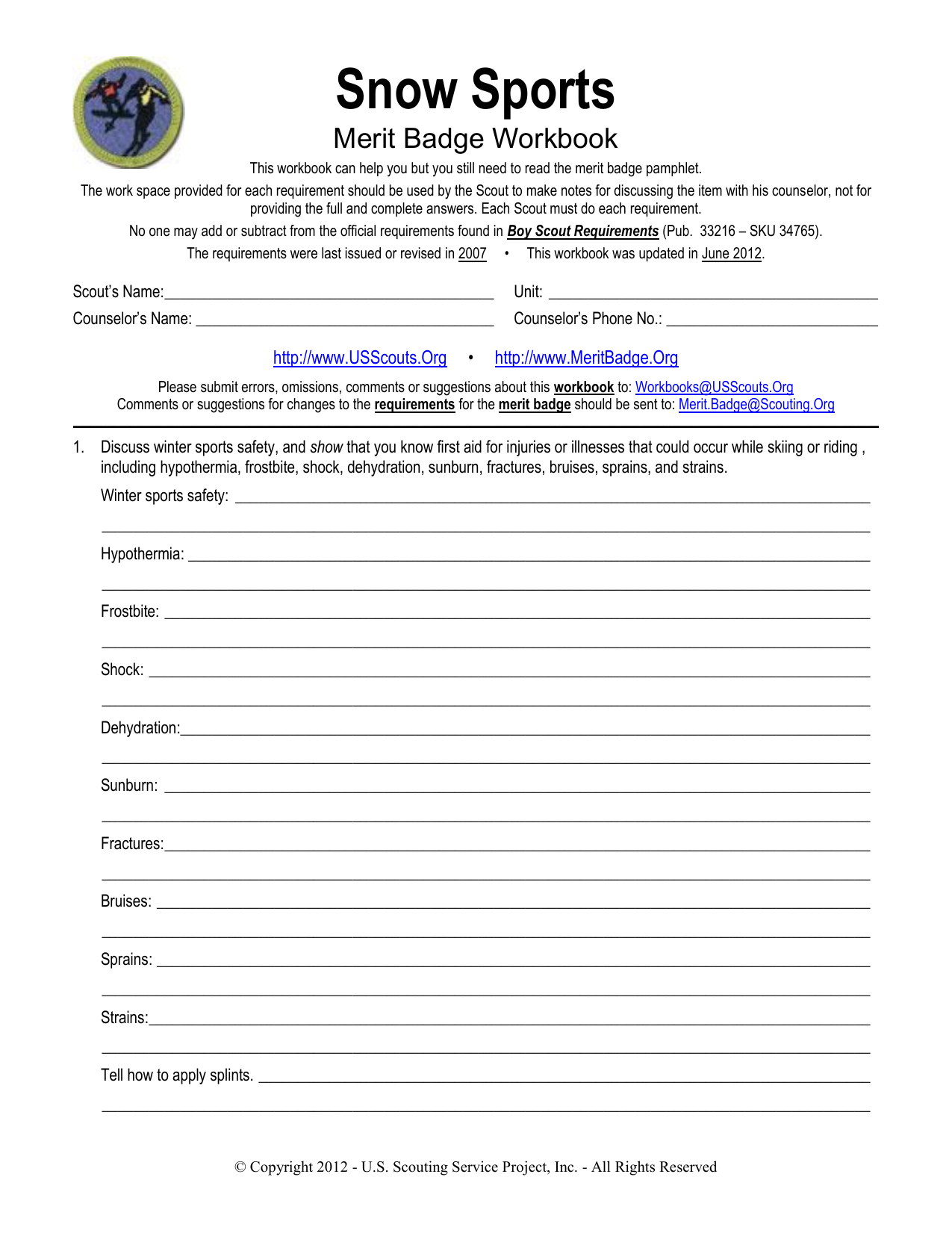 Snow Sports Merit Badge Workbook For Boy Scouts Snow Sports Merit Badge Workbook For Boy Scouts