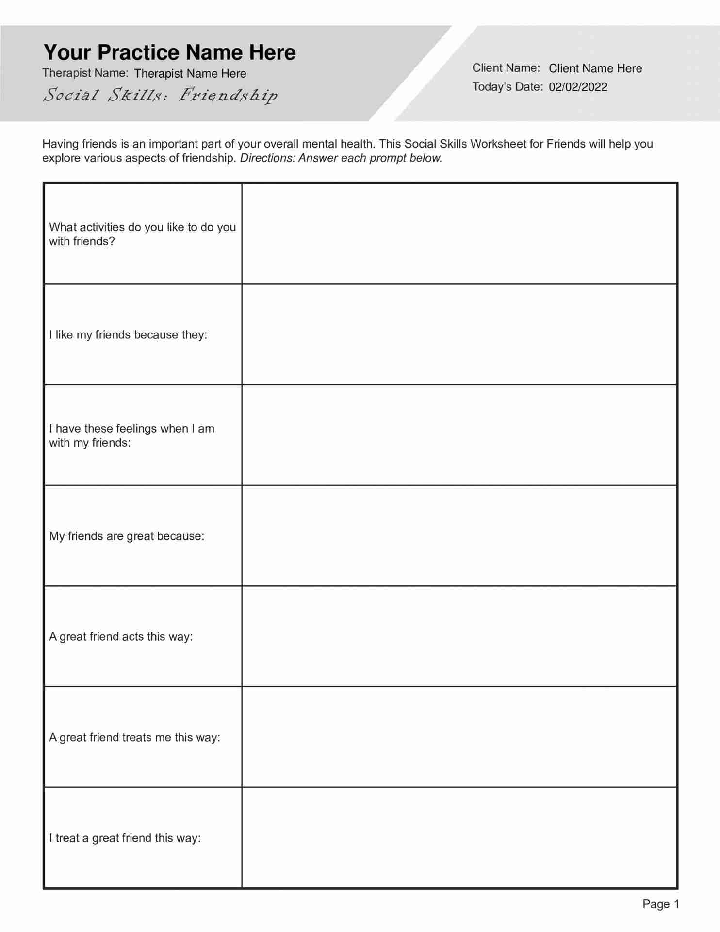 Social Skills Worksheets Bundle PDF Templates TherapyByPro