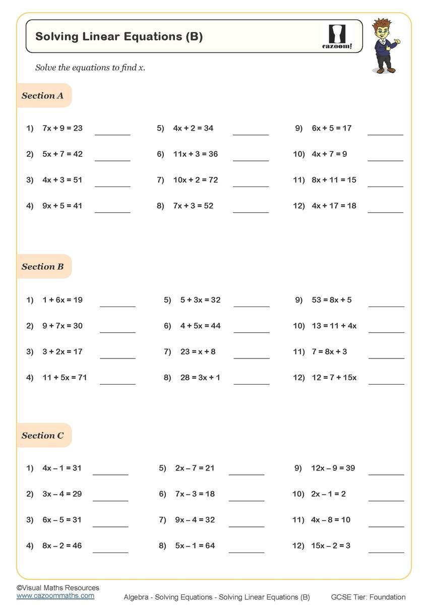 Solving Equations Worksheets Solving Linear Equations Worksheets Printable Solving Quadratic Equations Worksheets Cazoom Maths