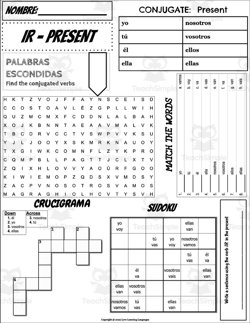 Spanish Verb IR Conjugation Worksheet By Teach Simple Spanish Verb IR Conjugation Worksheet By Teach Simple