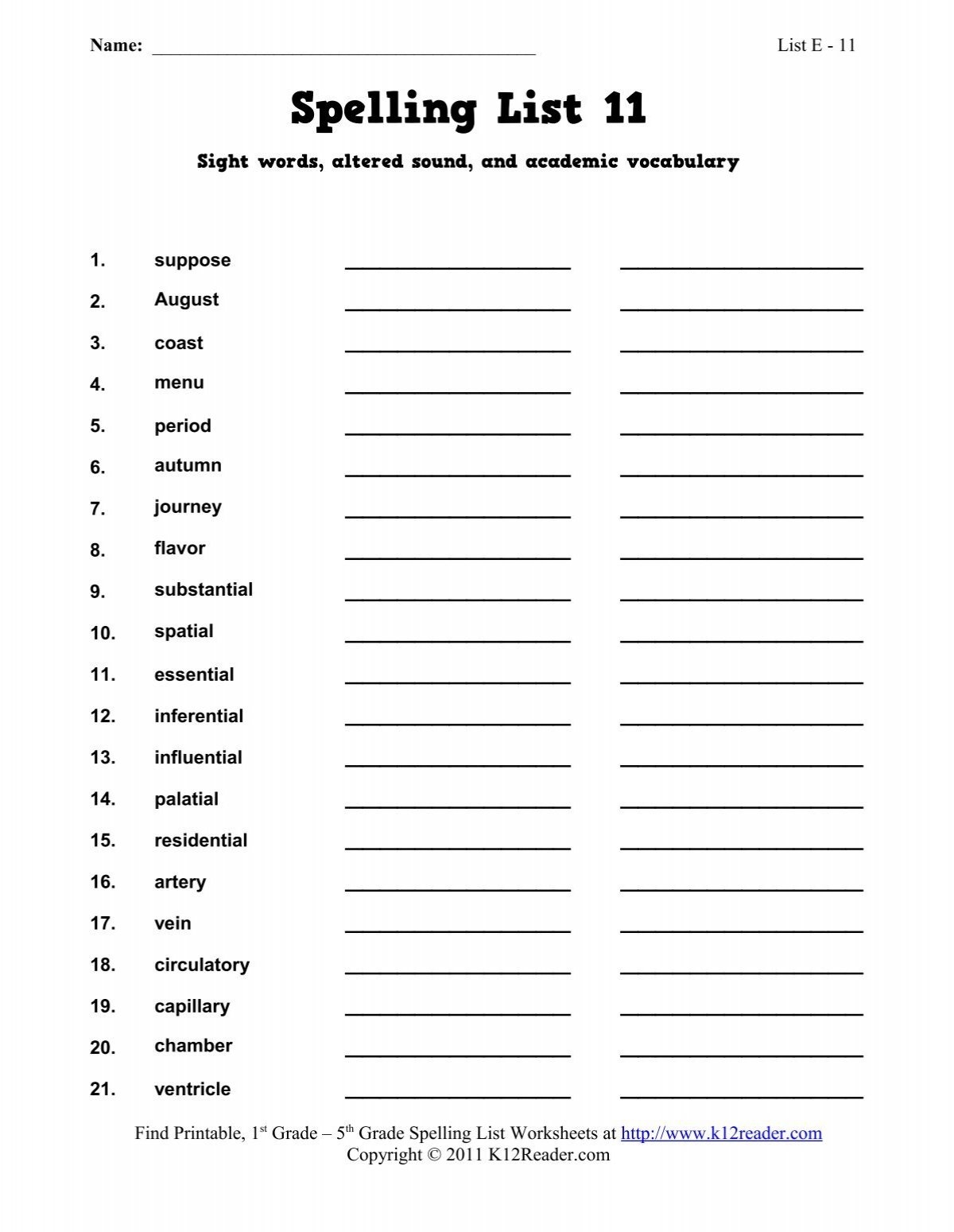 Spelling Word List E 11