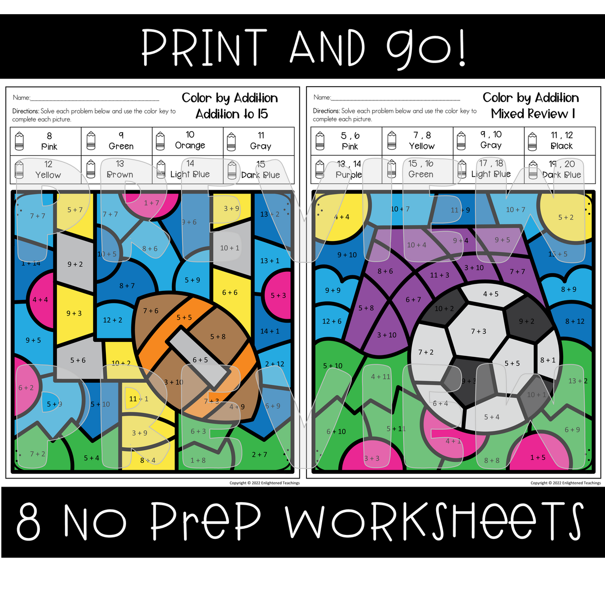 Sports Addition To 20 Color By Code Number NO PREP Coloring Worksheets Made By Teachers