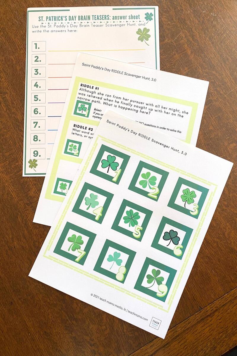 St Patrick s Day Brain Teaser Scavenger Hunt