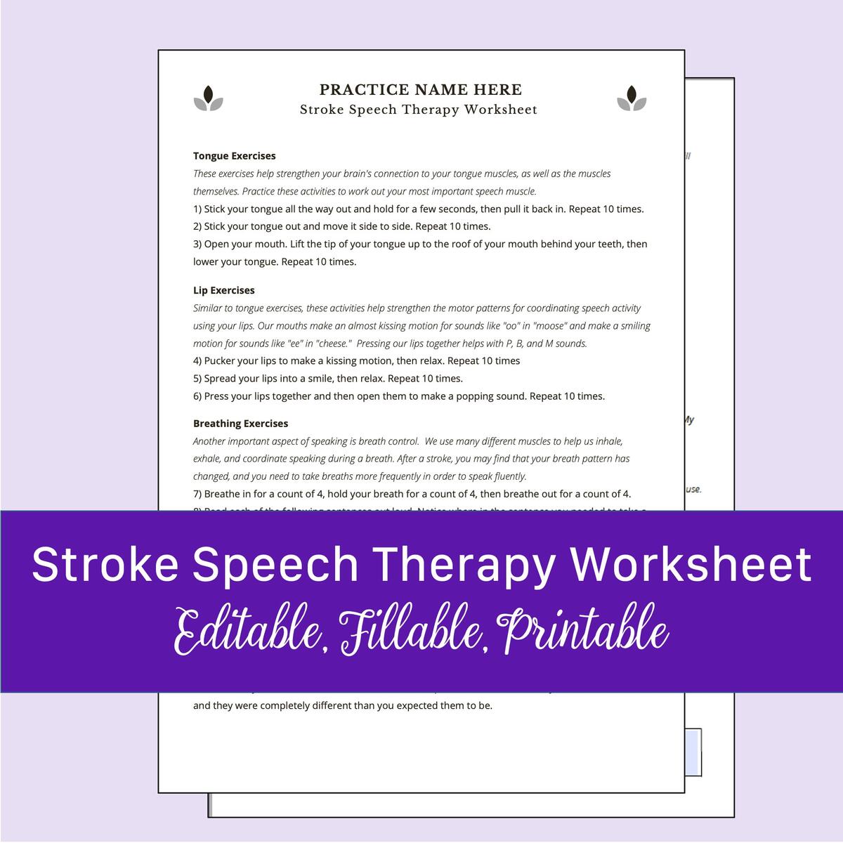 Stroke Speech Therapy Worksheet Editable Fillable Printable PDF Etsy Stroke Speech Therapy Worksheet Editable Fillable Printable PDF Etsy