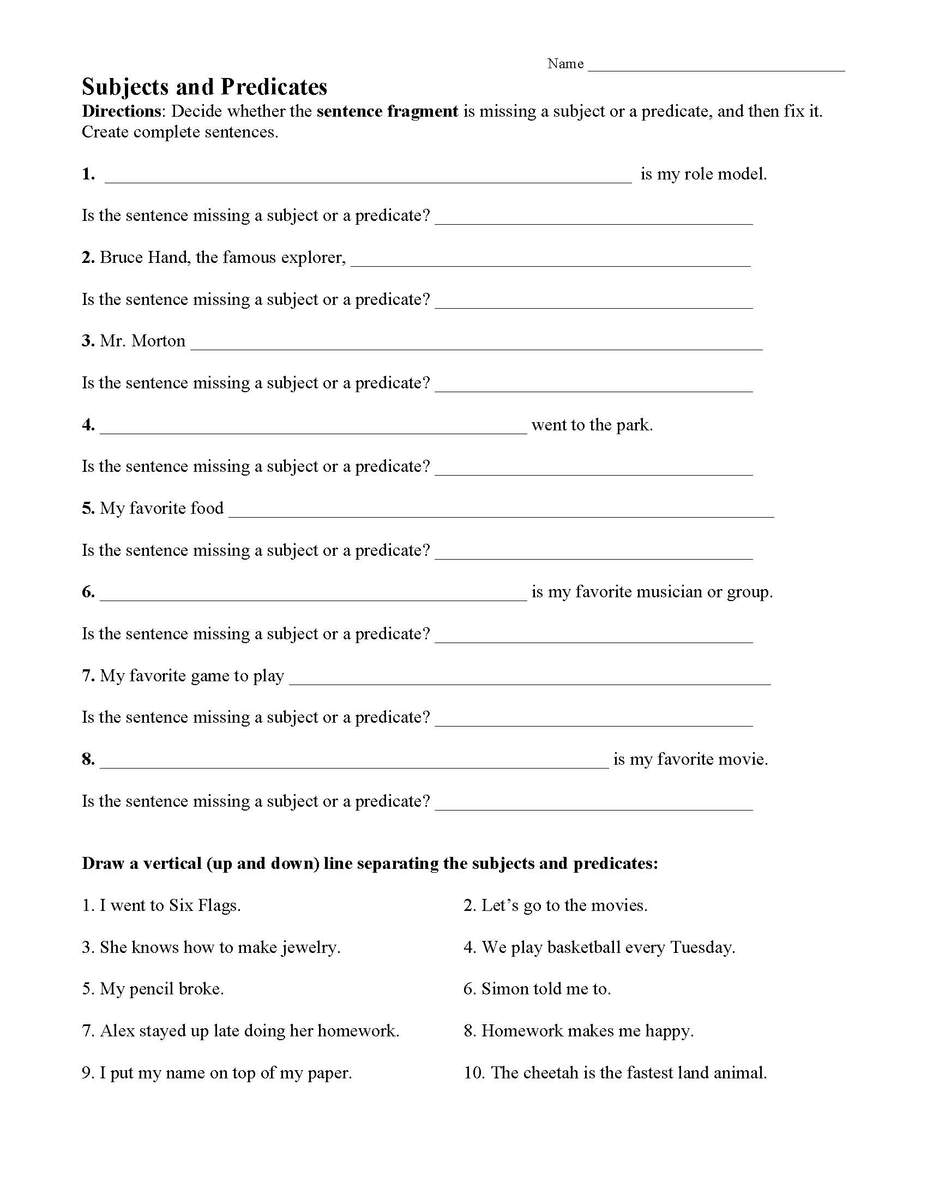 Subjects And Predicates Worksheet 1 Sentence Structure Activity Subjects And Predicates Worksheet 1 Sentence Structure Activity