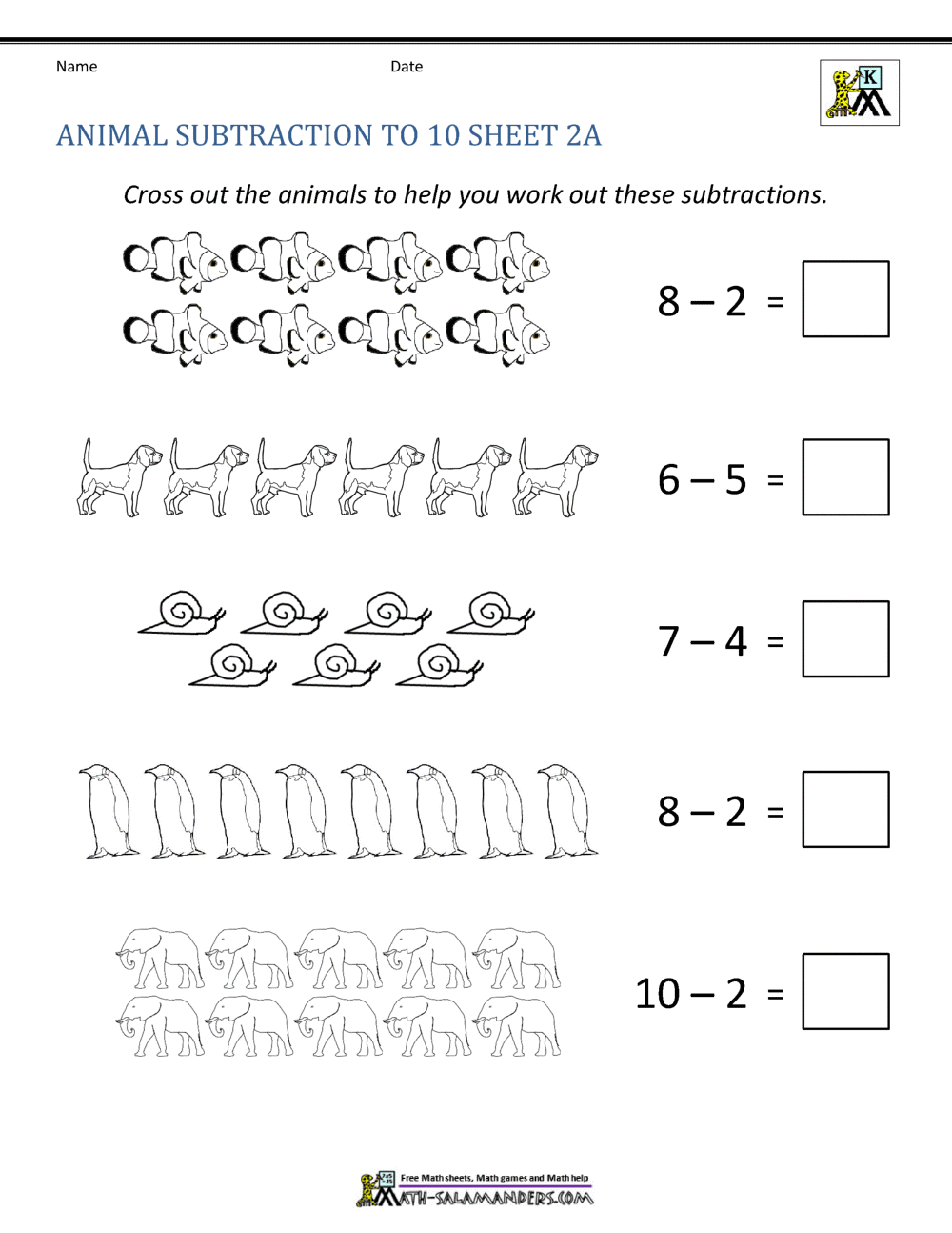 Subtraction To 10 Worksheets Subtraction To 10 Worksheets