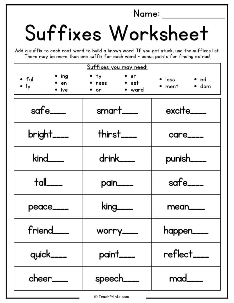 Suffix Worksheets 10 Free PDF Printables Teach Prints