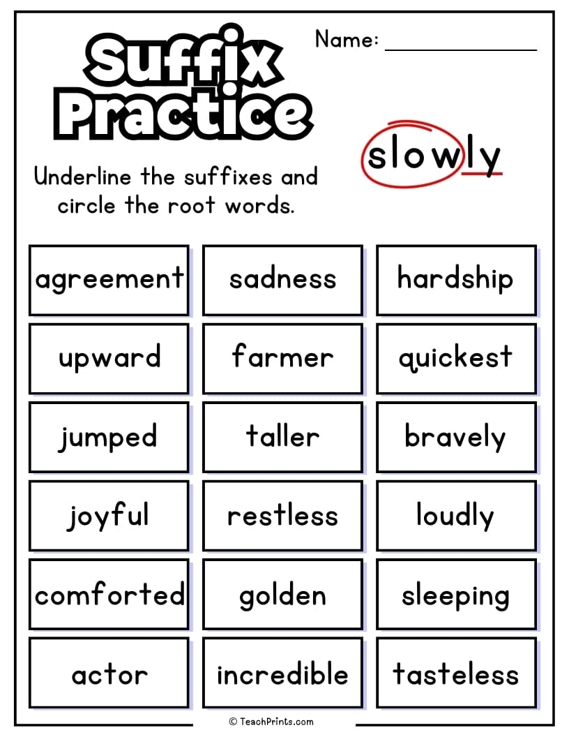 Suffix Worksheets 10 Free PDF Printables Teach Prints