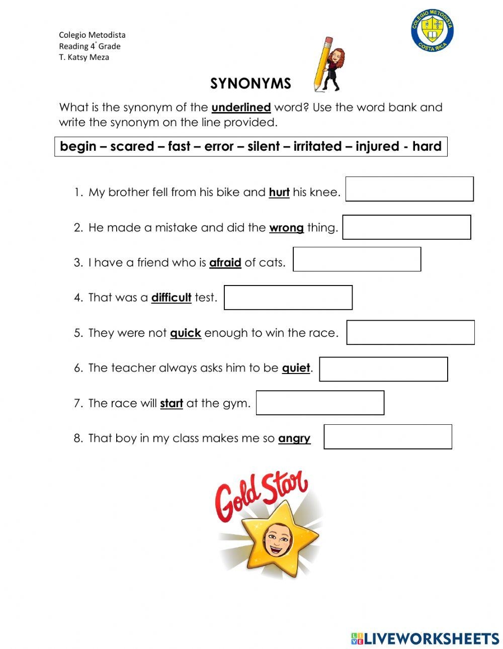 Synonyms And Antonyms Online Exercise For 4 Worksheets Library Synonyms And Antonyms Online Exercise For 4 Worksheets Library