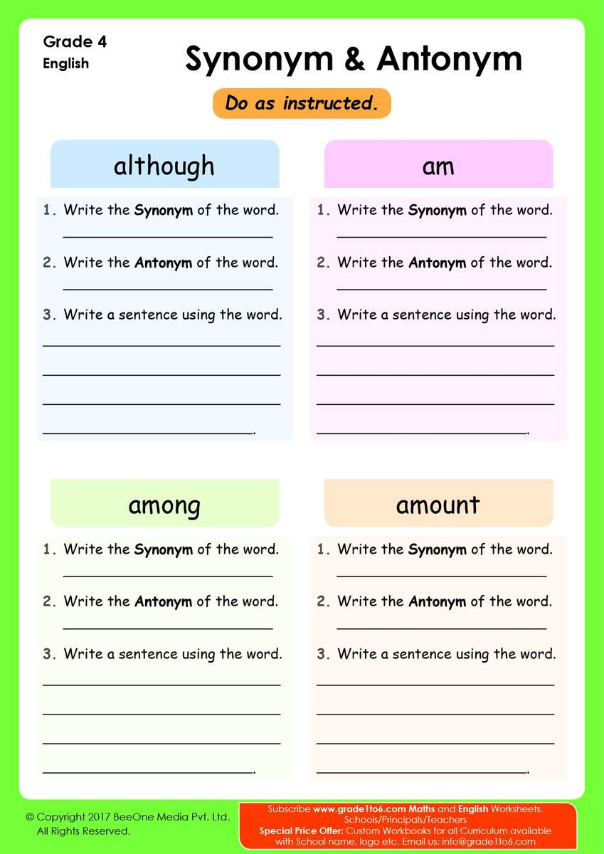 Synonyms And Antonyms Worksheet Grade 4 PYP Worksheets Library Synonyms And Antonyms Worksheet Grade 4 PYP Worksheets Library