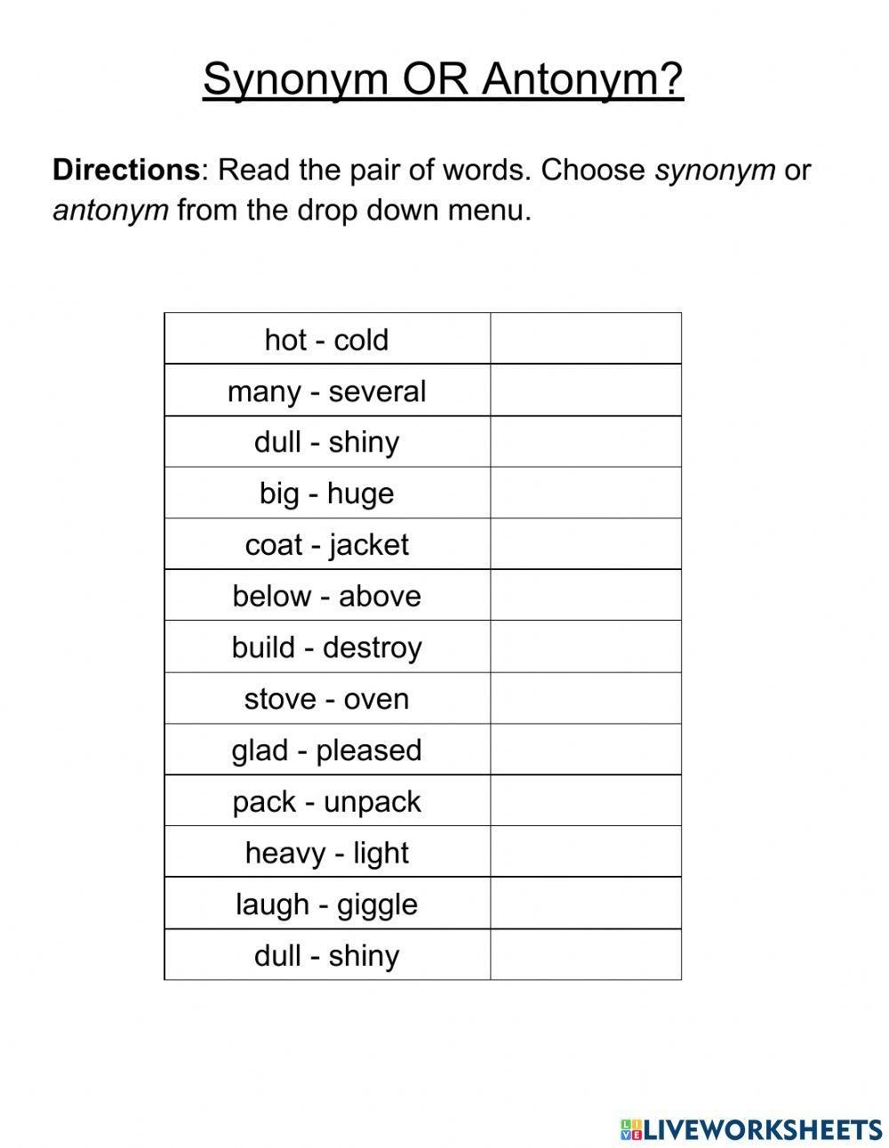 Synonyms Or Antonyms 4th Grade Synonym And Antonym Worksheets Worksheets Library Synonyms Or Antonyms 4th Grade Synonym And Antonym Worksheets Worksheets Library