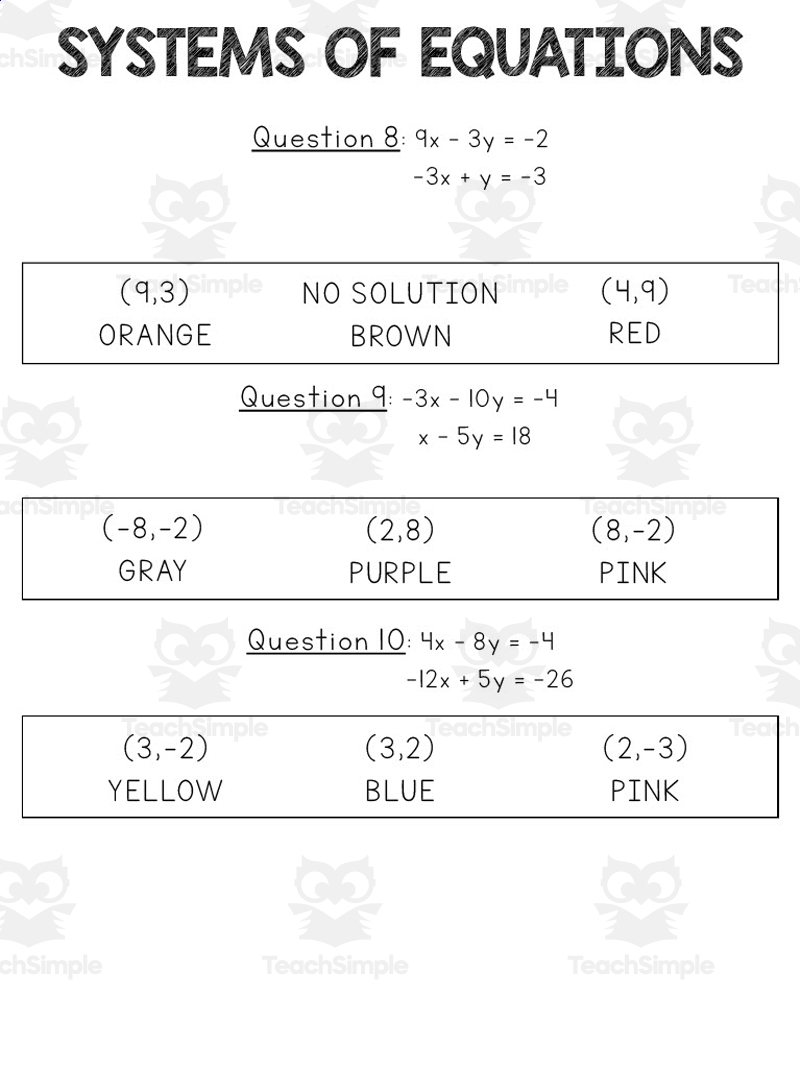 Systems Of Equations Color By Number Worksheet By Teach Simple