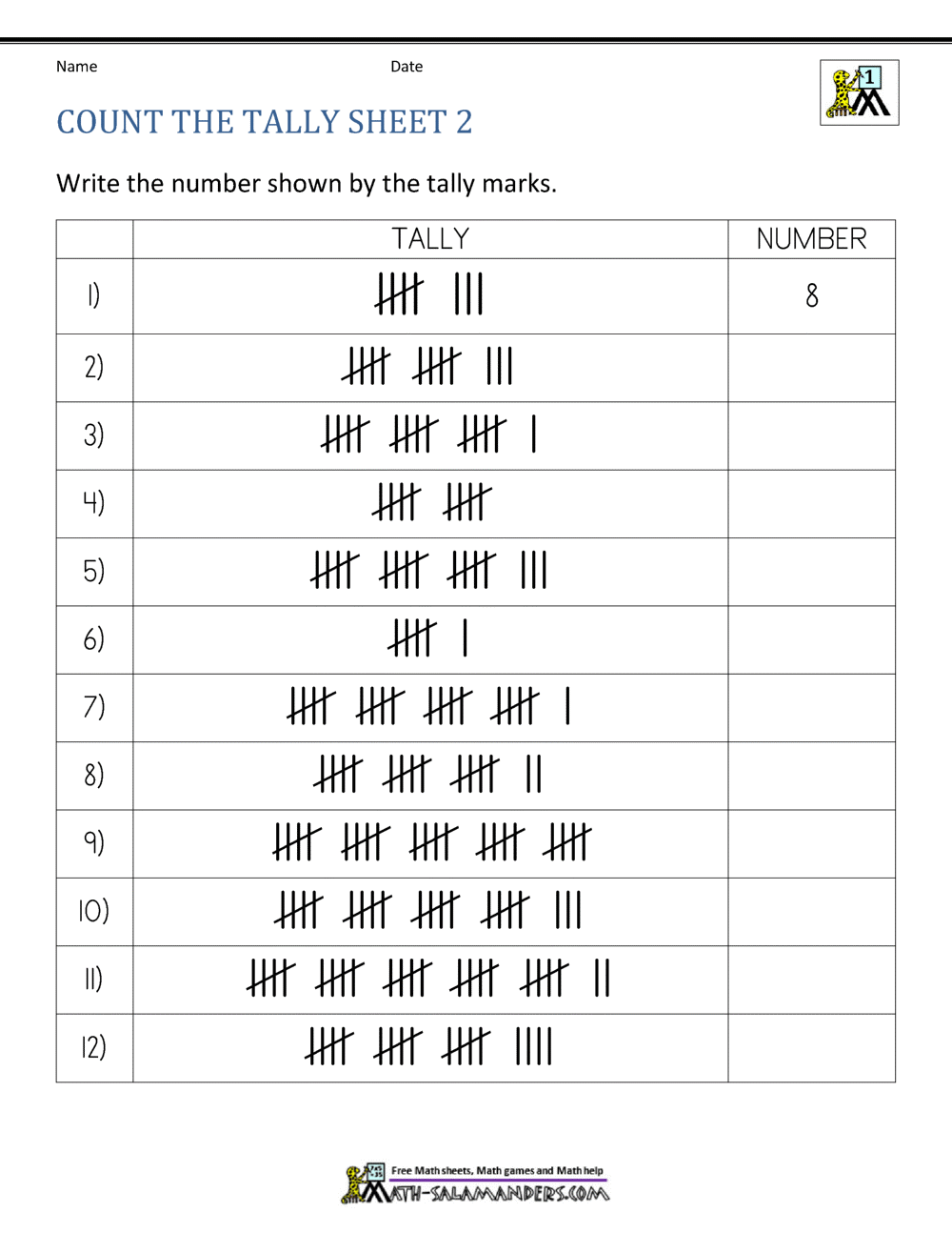 Download Free Printable Tally Mark Worksheets For Grade 1