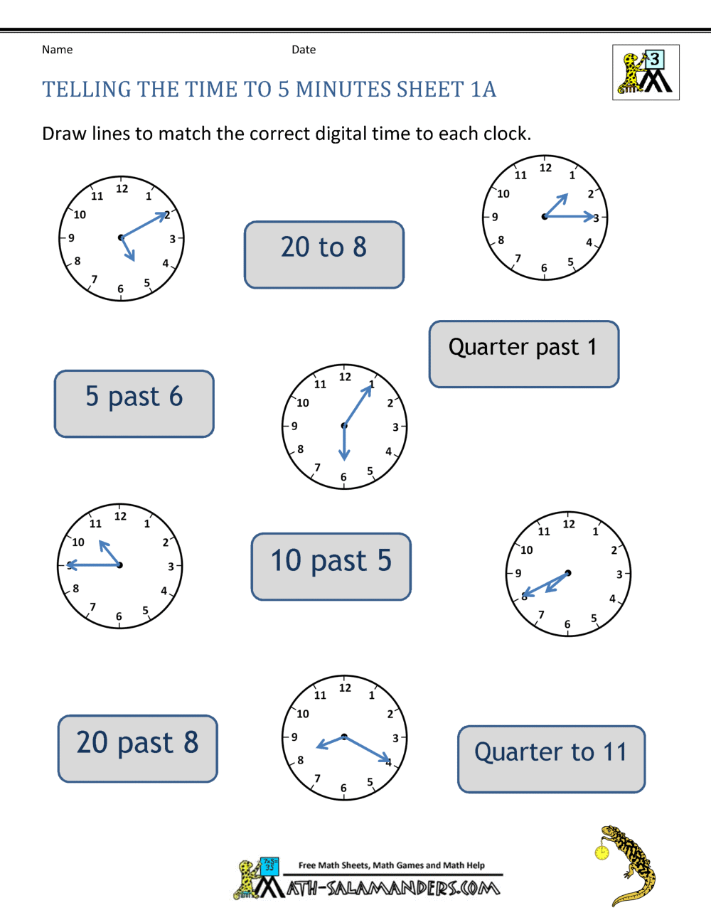 Telling Time To 5 Minutes Worksheets Telling Time To 5 Minutes Worksheets