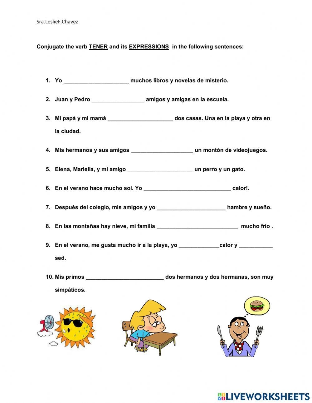 Tener Conjugation Expressions Worksheet Worksheets Library