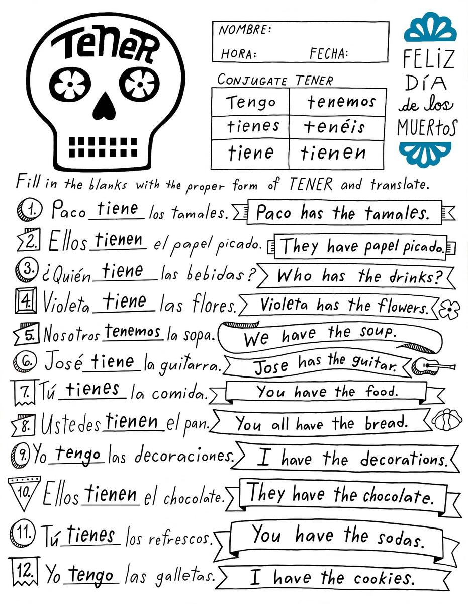 The Verb TENER In Spanish PDF Worksheet Spanish Learning Lab