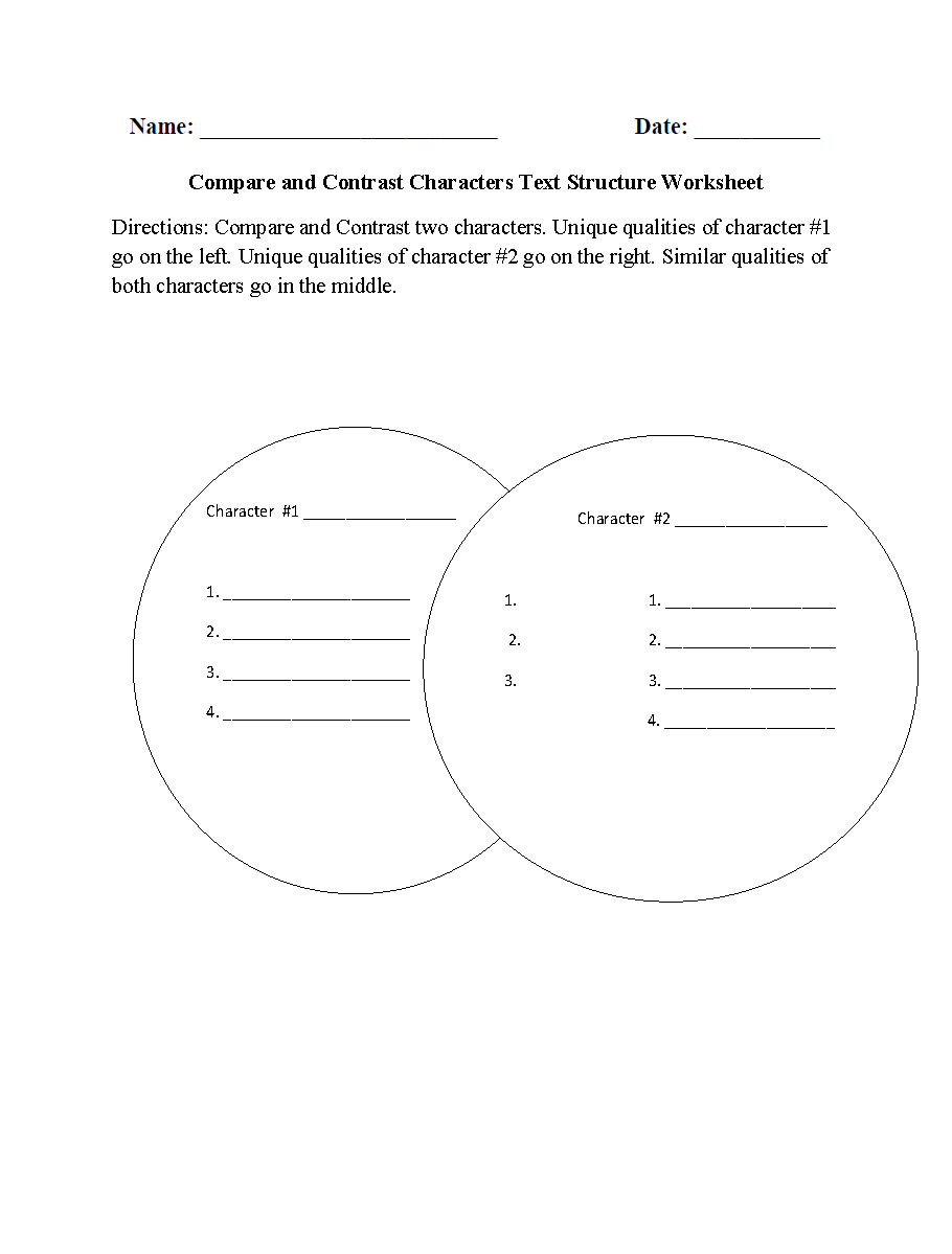 Text Structure Worksheets Compare And Contrast Characters Text Structure Worksheets