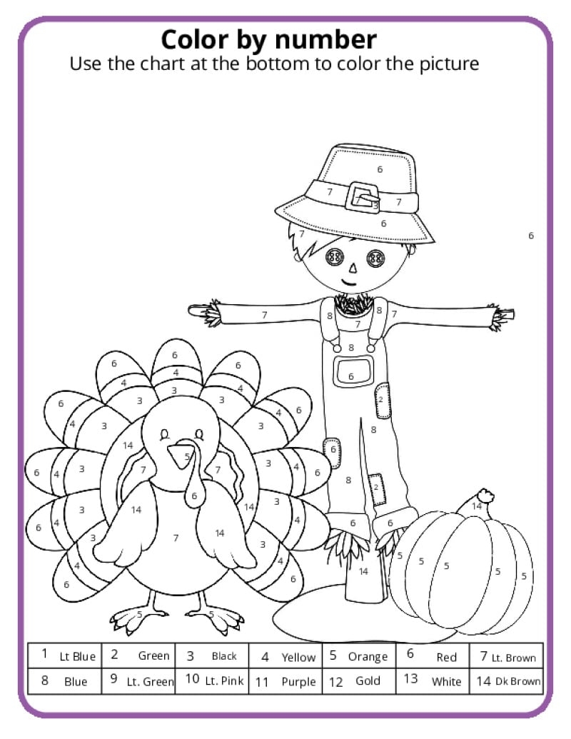 Thanksgiving Color By Number Pages K12 Math Worksheets