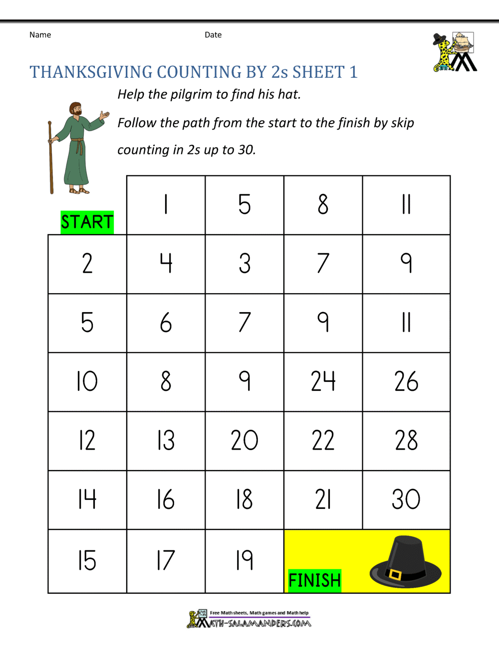 Thanksgiving Counting Worksheets